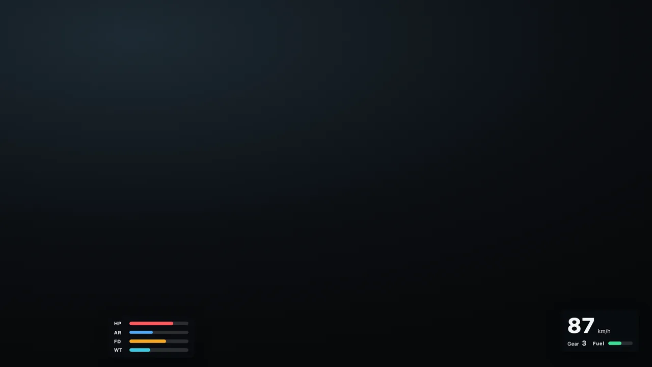 NUI des Beispiels „HUD starter“, gerendert in der Vorschau von RPScripts AI
