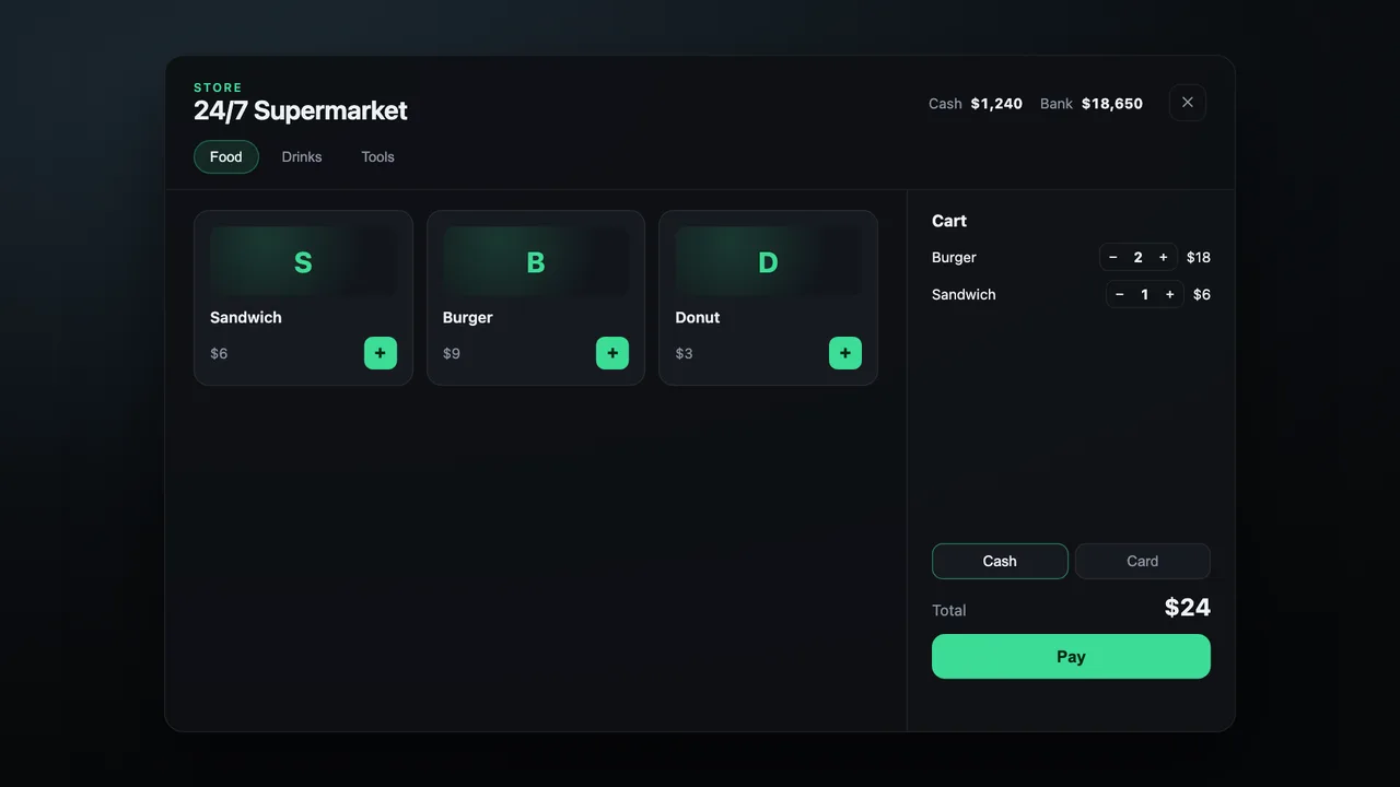 NUI of the example “Qbox NUI shop”, rendered in the RPScripts AI preview