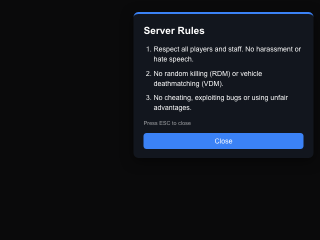 Die NUI des Regel-Panels, im Browser mit simulierten Spielnachrichten dargestellt