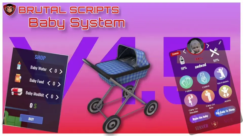 Brutal Scripts FiveM Baby Script menu and stroller preview